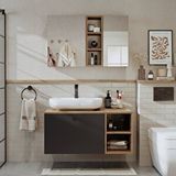 Roomart Ayaksız Lavabolu Mdf 95 Cm Çekmeceli Lotus Oval Lavabolu Banyo Dolabı + Aynalı Üst Dolabı Çam