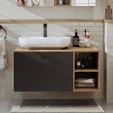 Roomart Ayaksız Lavabolu Mdf 95 Cm Çekmeceli Lotus Oval Lavabolu Banyo Dolabı Çam
