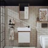Roomart Ayaksız Tek Kapaklı Lavabolu 50 cm Banyo Dolabı ve Aynalı Üst Dolabı - Atlantik Çam - Beyaz