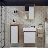 Roomart Ayaksız Tek Kapaklı Lavabolu 50 cm Banyo Dolabı ve Aynalı Üst Dolabı ve Boy Dolabı - Atlantik Çam - Beyaz