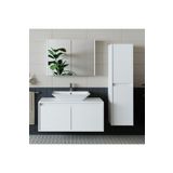 Roomart Banos Banyo Lavabolu Mat Beyaz Mdf 100Cm Banyo Dolabi+Aynali Banyo Ust Dolap+Banyo Boy Dolap