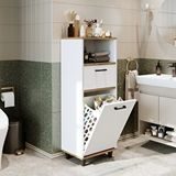 Roomart Çamaşır Sepetli Banyo Dolabı, Çok Amaçlı Çekmeceli Dolap 45 Cm Atlantik Çam - Beyaz