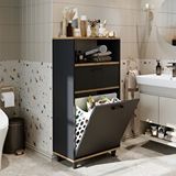 Roomart Çamaşır Sepetli Banyo Dolabı, Çok Amaçlı Çekmeceli Dolap 60 Cm Atlantik Çam Antrasit