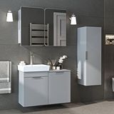 Roomart Dubai Mdflam Sepetli Banyo Dolabı Seti, Lavabolu Alt Dolap + Aynalı Banyo Üst Dolabı + Boy Dolabı Beyaz