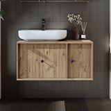 Roomart Gusto Ayaksız Oval Lavabolu Mdf 90 Cm Çekmeceli Banyo Dolabı Atlantik Çam