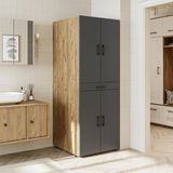 Roomart Kapaklı Banyo Dolabı 70X185 cm Çamaşır ve Kurutma Makinesi İçin Ayaklı Tasarım - Siyah - Antrasit
