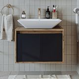 Roomart Lavabolu 65 cm Ahşap Antrasit Asma Banyo Dolabı