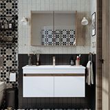 Roomart '' Lavabolu '' Atlantik-beyaz Mat Mdf 100 Cm Banyo Alt Dolap + Aynalı Üst Dolap Çok Renkli