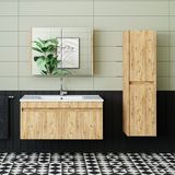 Roomart '' Lavabolu '' Atlantik Mat Mdf 100 Cm Banyo Alt Dolap + Aynalı Üst Dolap + Boy Dolap