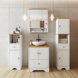 Roomart Lavabolu Banyo Dolabı Mat Beyaz Mdf 60 Cm Çekmeceli Banyo Dolabı+aynalı Üst Dolap+2 Adet Boy Dolap