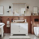 Roomart Lavabolu Mat Beyaz Mdf 100 Cm Çekmeceli Banyo Dolabı Aynalı Üst Dolabı