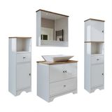 Roomart Lavabolu Mat Beyaz Mdf 80 Cm Çekmeceli Banyo Dolabı + Aynalı Üst Dolabı + 2 Adet Boy Dolabı