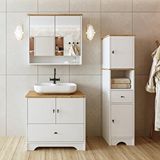 Roomart Lavabolu Mat Beyaz Mdf 80 Cm Çekmeceli Banyo Dolabı + Aynalı Üst Dolabı + Boy Dolabı