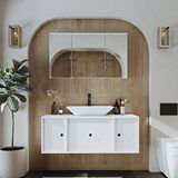 Roomart Lavabolu Mat Mdf 120 Cm Çekmeceli Banyo Dolabı + Aynalı Üst Dolabı Beyaz