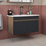 Roomart '' Lavabolu '' Mat Mdf 80 cm Banyo Alt Dolabı - Antrasit - Atlantik Çam