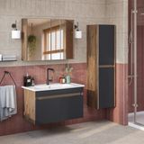 Roomart '' Lavabolu '' Mat Mdf 80 cm Banyo Alt Dolabı + Aynalı Üst Dolabı + Banyo Boy Dolabı , Banyo Dolabı Seti - Antrasit - Atlantik Çam