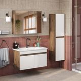 Roomart '' Lavabolu '' Mat Mdf 80 cm Banyo Alt Dolabı + Aynalı Üst Dolabı + Banyo Boy Dolabı , Banyo Dolabı Seti - Atlantik Çam - Beyaz