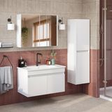 Roomart '' Lavabolu '' Mat Mdf 80 cm Banyo Alt Dolabı + Aynalı Üst Dolabı + Banyo Boy Dolabı , Banyo Dolabı Seti - Beyaz