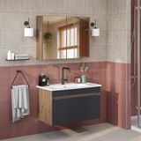 Roomart '' Lavabolu '' Mat Mdf 80 cm Banyo Alt Dolabı + Aynalı Üst Dolabı , Banyo Dolabı Takımı - Antrasit - Atlantik Çam
