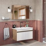 Roomart '' Lavabolu '' Mat Mdf 80 cm Banyo Alt Dolabı + Aynalı Üst Dolabı , Banyo Dolabı Takımı - Atlantik Çam - Beyaz