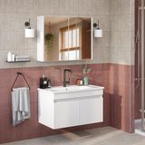 Roomart '' Lavabolu '' Mat Mdf 80 cm Banyo Alt Dolabı + Aynalı Üst Dolabı , Banyo Dolabı Takımı - Beyaz
