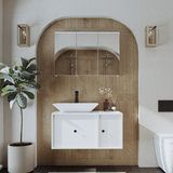 Roomart Lavabolu Mat Mdf 90 Cm Çekmeceli Banyo Dolabı + Aynalı Üst Dolabı Beyaz