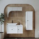 Roomart Lavabolu Mat Mdf 90 Cm Çekmeceli Banyo Dolabı + Aynalı Üst Dolabı + Boy Dolabı Beyaz