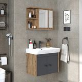 Roomart Lavabolu Mat Suntalam 60 cm Banyo Dolabı + Aynalı Üst Dolabı - Antrasit - Atlantik Çam