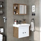 Roomart Lavabolu Mat Suntalam 60 cm Banyo Dolabı + Aynalı Üst Dolabı - Atlantik Çam - Beyaz