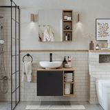Roomart Lavabolu Mdf 65 cm Lotus Çekmeceli Banyo Dolabı + Aynalı Üst Dolabı - Antrasit - Atlantik Çam