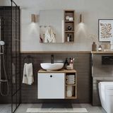 Roomart Lavabolu Mdf 65 cm Lotus Çekmeceli Banyo Dolabı + Aynalı Üst Dolabı - Atlantik Çam - Beyaz