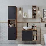 Roomart Lavabolu Mdf 65 cm Lotus Çekmeceli Banyo Dolabı + Aynalı Üst Dolabı + Banyo Boy Dolabı - Antrasit - Atlantik Çam