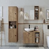 Roomart Lavabolu Mdf 65 Cm Lotus Çekmeceli Banyo Dolabı Ve Aynalı Üst Dolabı Ve Banyo Boy Dolabı Çam