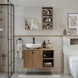 Roomart Lavabolu Mdf 75 cm Lotus Çekmeceli Banyo Dolabı + Aynalı Üst Dolabı - Atlantik Çam