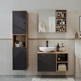 Roomart Lavabolu Mdf 75 cm Lotus Çekmeceli Banyo Dolabı + Aynalı Üst Dolabı + Banyo Boy Dolabı - Antrasit - Atlantik Çam