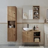 Roomart Lavabolu Mdf 75 cm Lotus Çekmeceli Banyo Dolabı + Aynalı Üst Dolabı + Banyo Boy Dolabı - Atlantik Çam