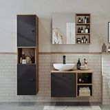 Roomart Lavabolu Mdf 75 Cm Lotus Çekmeceli Banyo Dolabı - Aynalı Üst Dolabı ve Banyo Boy Dolabı Çam