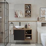 Roomart Lavabolu Mdf 75 Cm Lotus Çekmeceli Banyo Dolabı ve Aynalı Üst Dolabı Çam