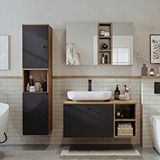 Roomart "lavabolu" Mdf 95 Cm Çekmeceli Lotus Oval Lavabolu Banyo Dolabı + Aynalı Üst Dolabı + Boy Dolabı Çam