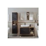 Roomart "Lavabolu" Mdf 95 Cm Cekmeceli Lotus Oval Lavabolu Banyo Dolabi + Aynali Ust Dolabi + Boy Dolabi