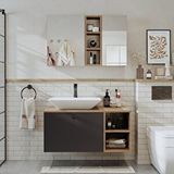 Roomart Lavabolu Mdf 95 Cm Lotus Çekmeceli Banyo Dolabı + Aynalı Üst Dolabı Atlantik Çam Antrasit