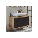 Roomart Ld7 Ayaksiz 2 Kapakli Lavabolu Ahsap-Antrasit Mdf 85 Cm Banyo Dolabi