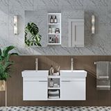 Roomart Likya 2 Kapaklı Ve Açık Raflı Mdflam 2 Lavabolu 120 Cm Banyo Alt Dolabı Üst Dolabı Beyaz