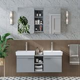 Roomart Likya 2 Kapaklı Ve Açık Raflı Mdflam 2 Lavabolu 120 Cm Banyo Alt Dolabı Üst Dolabı Kül Gri Beyaz