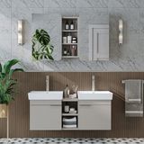 Roomart Likya 2 Kapaklı ve Açık Raflı Mdflam 2 Lavabolu 120 cm Banyo Alt Dolabı Üst Dolabı - Kum Taşı