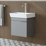 Roomart Likya Ayaksız Tek Kapaklı Lavabolu 49 Cm Banyo Dolabı Alt, Mini Lavabolu Alt Banyo Dolabı Kül Gri Beyaz