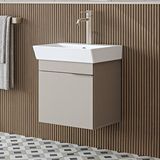 Roomart Likya Ayaksız Tek Kapaklı Lavabolu 49 Cm Banyo Dolabı Alt, Mini Lavabolu Alt Banyo Dolabı Kumtaşi Beyaz