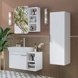 Roomart Likya Kapaklı Açık Raflı Mdflam Lavabolu 82 Cm Banyo Alt Dolabı +banyo Üst Dolabı + Banyo Boy Dolabı Beyaz
