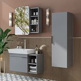 Roomart Likya Kapaklı Açık Raflı Mdflam Lavabolu 82 Cm Banyo Alt Dolabı +banyo Üst Dolabı + Banyo Boy Dolabı Kül Gri Beyaz