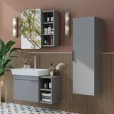 Roomart Likya Kapaklı Açık Raflı Mdflam Lavabolu 82 cm Banyo Alt Dolabı +Banyo Üst Dolabı + Banyo Boy Dolabı - Kül Gri